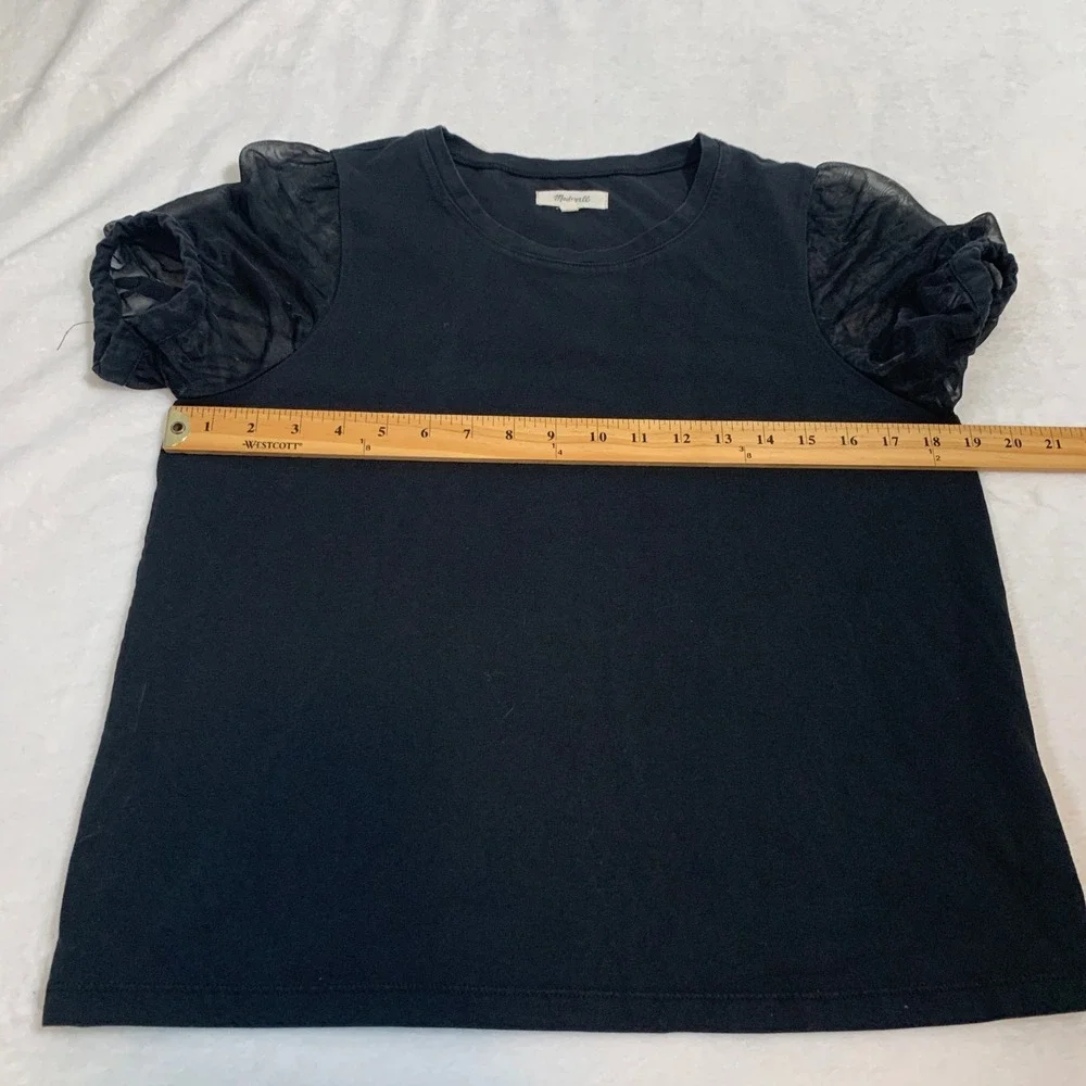 Madewell Black Puff Sleeve Sheer Sleeve T‎ Shirt Top Womens Size M